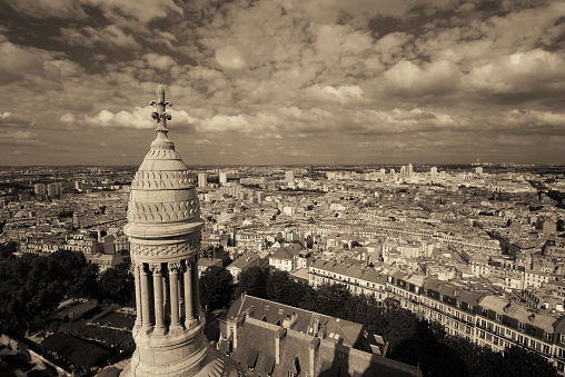 View from top of Sacre Coeur Cathedral in Paris, France.