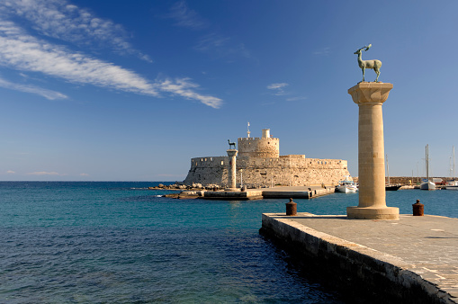 Landscape of the coast of the capital of the island of Rhodes, Greece