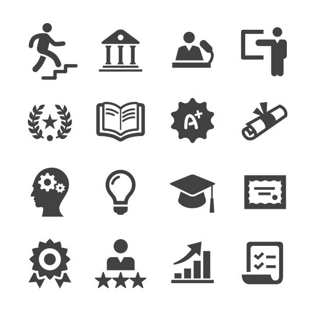 ilustraciones, imágenes clip art, dibujos animados e iconos de stock de iconos de la educación superior-serie acme - vector education computer icon symbol