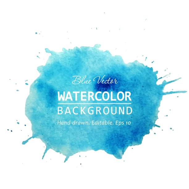 水彩スプラッシュ バナー デザイン。孤立した水彩画は染色青い水彩画背景です。テキスト、web、バナー、ラベル、カード、背景、タグ、チラシ デザインの水彩テクスチャ背景。ベクトル - blob ink stained splashing点のイラスト素材／クリップアート素材／マンガ素材／アイコン素材