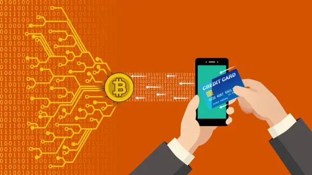 Vector illustration of Cryptocurrency concept [Send Bitcoin by credit card]