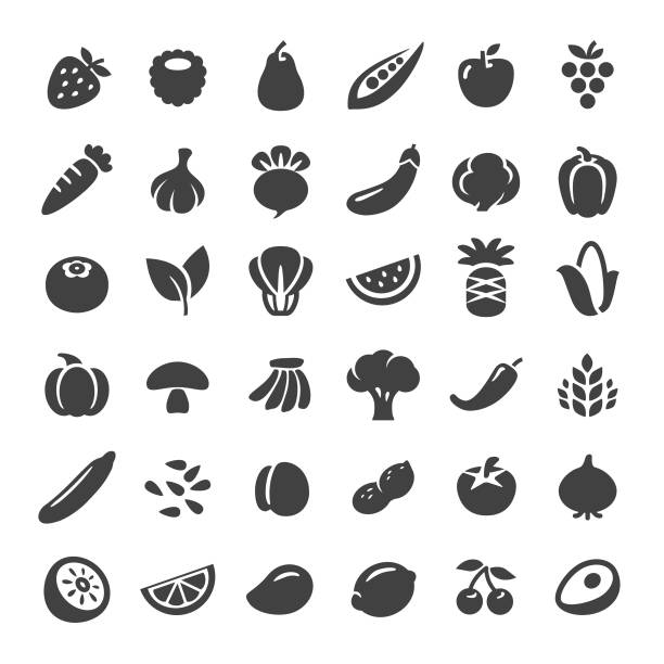 obst und gemüse icons - serie big - food stock-grafiken, -clipart, -cartoons und -symbole