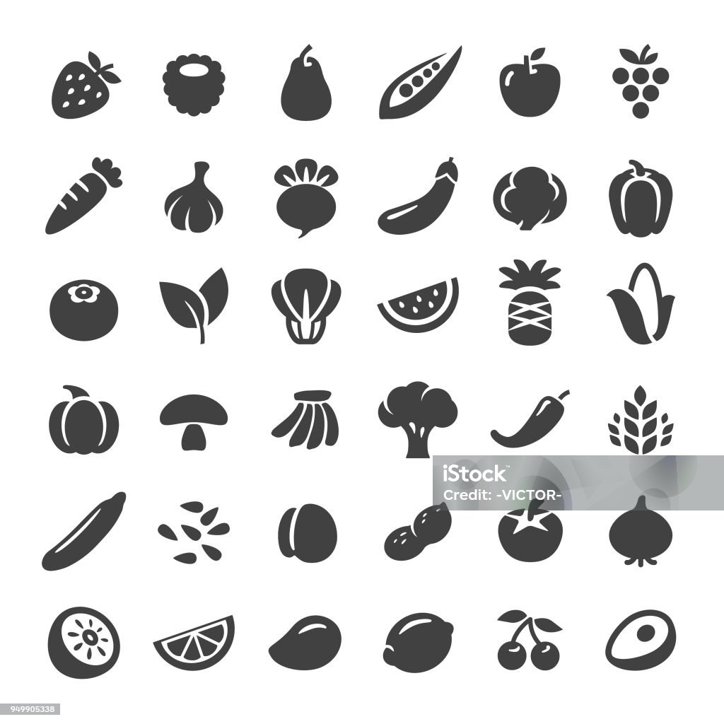 Icone della frutta e della verdura - Grande serie - arte vettoriale royalty-free di Icona