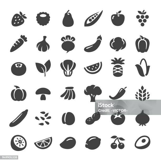 Icone Della Frutta E Della Verdura Grande Serie - Immagini vettoriali stock e altre immagini di Icona - Icona, Verdura - Cibo, Frutta