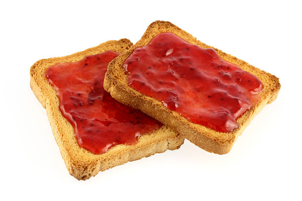 Toasts with strawberry jam stock photo