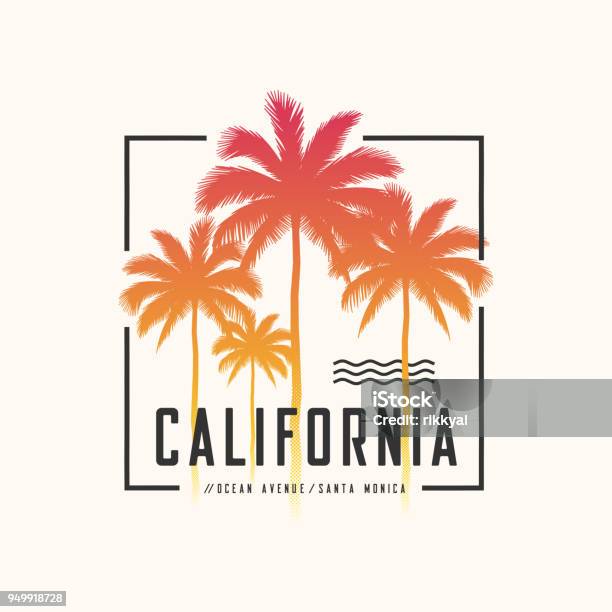 Impression De Tee Californie Ocean Avenue Avec Palmiers Conception De T Shirt Typographie Affiche Vecteurs libres de droits et plus d'images vectorielles de Californie