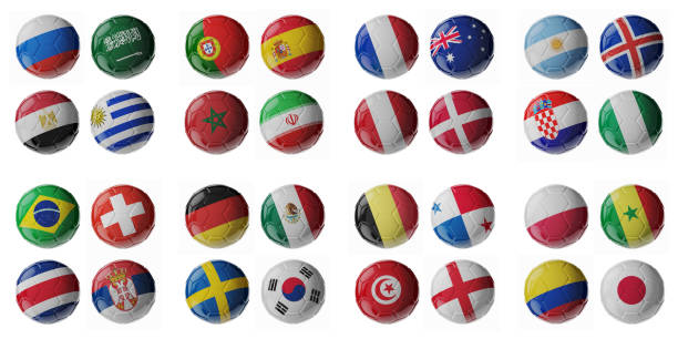 Football/soccer balls. Set of 3d soccer balls with flags. mexico poland stock pictures, royalty-free photos & images