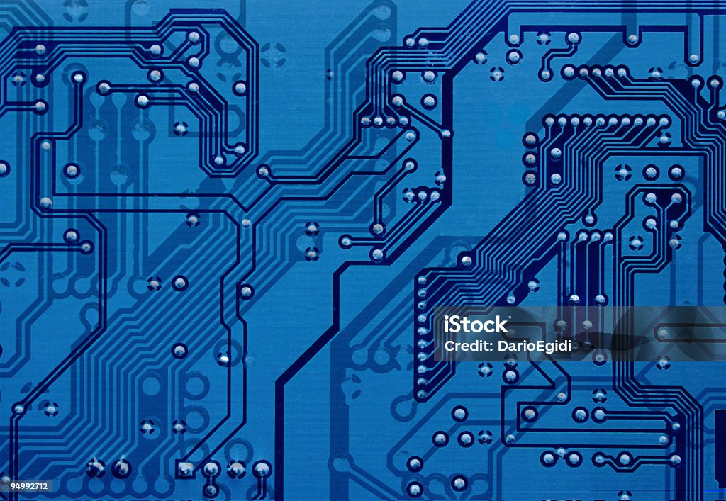 Azul circuito impreso, primer plano - Foto de stock de Azul celeste libre de derechos