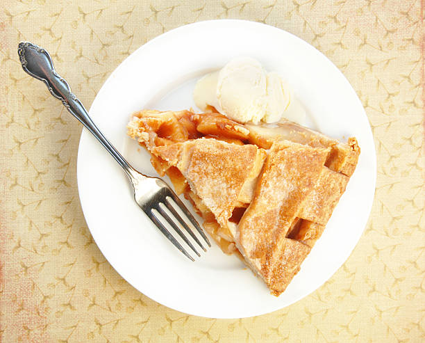 Serving of Apple Pie with Ice Cream  apple pie a la mode stock pictures, royalty-free photos & images