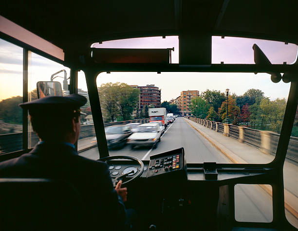 istock Road view taken inside the bus behind the bus driver 94993080