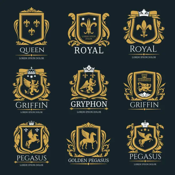 Vector illustration of Royal heraldry logo set