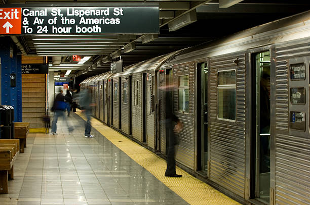 New York City subway with train stock photo