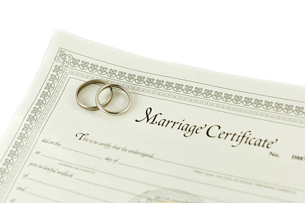 Marriage certificate stock photo
