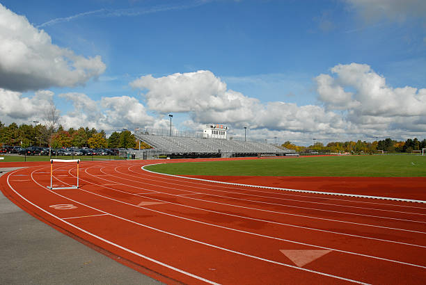 Track with hurdle stock photo