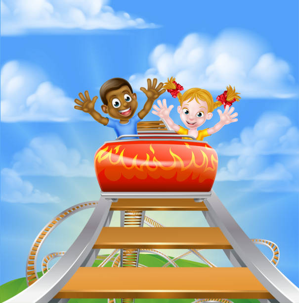フェアテーマパークのローラーコースター - rollercoaster carnival amusement park ride screaming点のイラスト素材／クリップアート素材／マンガ素材／アイコン素材