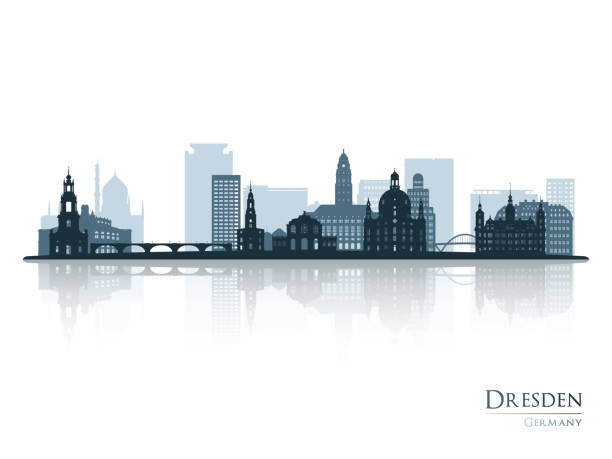 Dresden skyline silhouette with reflection. Vector illustration. Dresden skyline silhouette with reflection. Vector illustration. bank financial building silhouettes stock illustrations