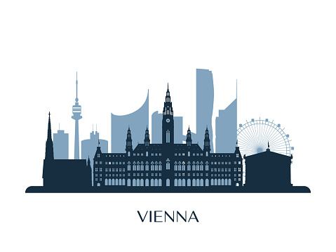 Vienna skyline, monochrome silhouette. Vector illustration.