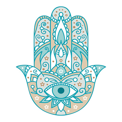Vector Illustration Black And White Coloring With Hamsa Stock ...