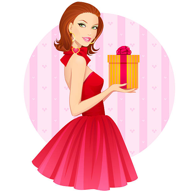 Woman with gift vector art illustration