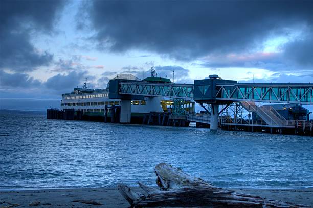 A ferryboat takes passengers to Lummi Island, Washington in the San Juan Islands of Puget Sound. The \