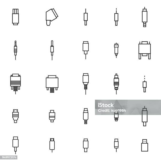 Set Of Different Video And Audio Connectors Vector Illustration Stock Illustration - Download Image Now