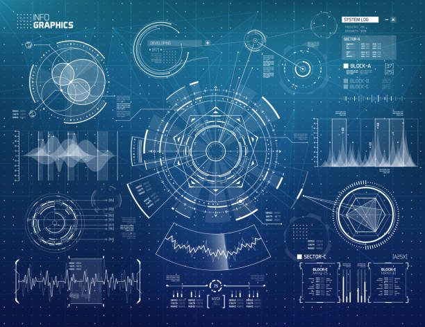 futuristische hud elemente set - countdown grafiken stock-grafiken, -clipart, -cartoons und -symbole
