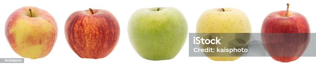 Äpfel in einer Reihe (XXL - Lizenzfrei Apfelsorte Golden Delicious Stock-Foto