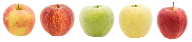 リンゴの列がドロップ(xxl - apple granny smith apple red delicious apple fruit ストックフォトと画像