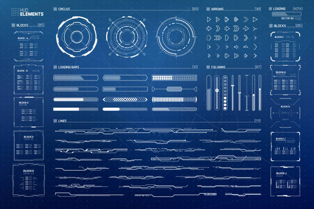 futuristische hud elemente set - countdown grafiken stock-grafiken, -clipart, -cartoons und -symbole