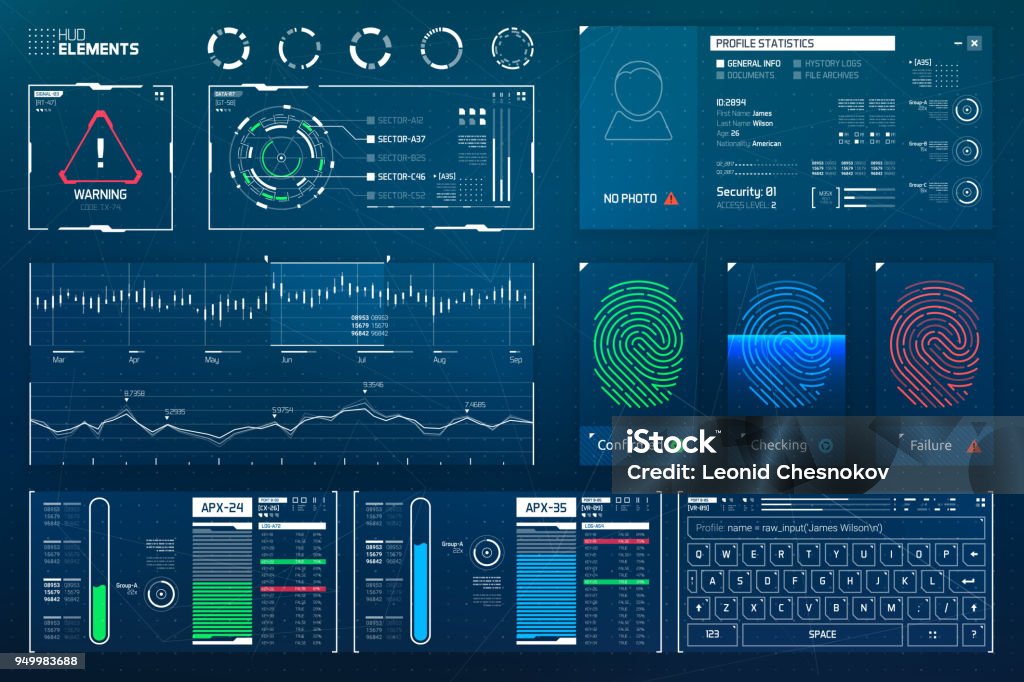 Futuristic Hud Elements Set Big Futuristic Sci-Fi design vector HUD elements set for your hi-tech graphical user interface Graphical User Interface stock vector