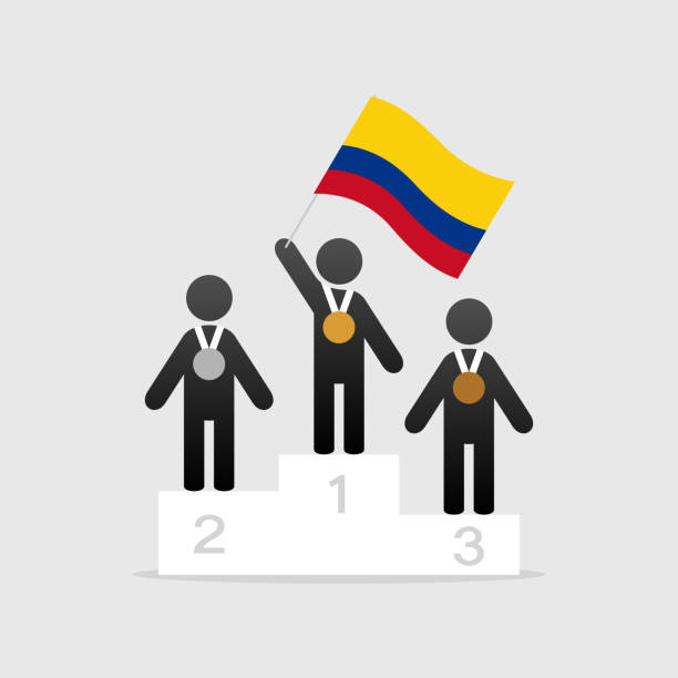 istock Champion with colombia flag on winner podium 949987082