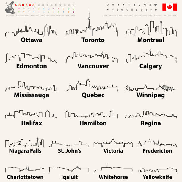 vektor-abstrakten otline symbole von kanada städte skylines - toronto stock-grafiken, -clipart, -cartoons und -symbole