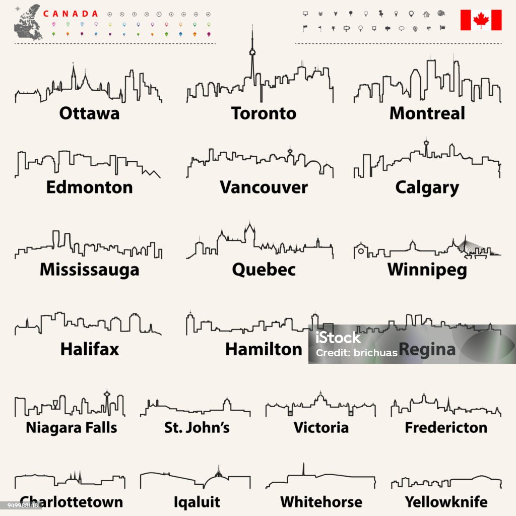 vector abstracte otline pictogrammen van Canada steden skylines - Royalty-free Skyline vectorkunst