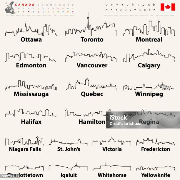 Vector Abstracte Otline Pictogrammen Van Canada Steden Skylines Stockvectorkunst en meer beelden van Skyline