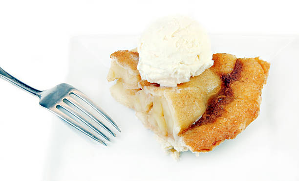 Apple Pie with Ice Cream on White Plate  apple pie a la mode stock pictures, royalty-free photos & images