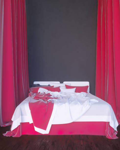 istock Poster over bed in bedroom, interior, background, 3D rendering, 3D illustration 950009742