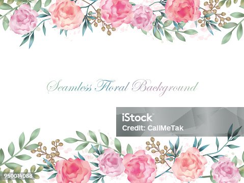 istock Seamless watercolor flower background illustration with text space. 950014088