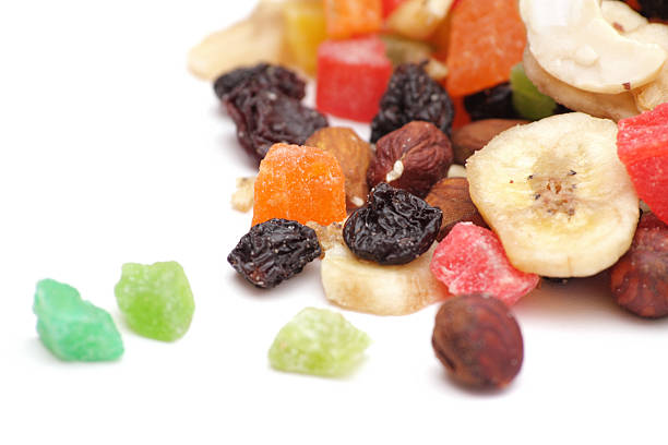 istock banana chips, hazelnut, raisins and candied fruit 95001655