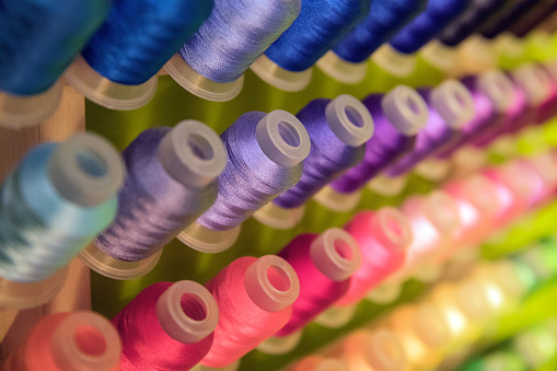 Collection of colorful sewing thread.