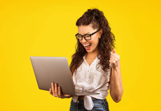istock Excited woman happy with online win 950027468