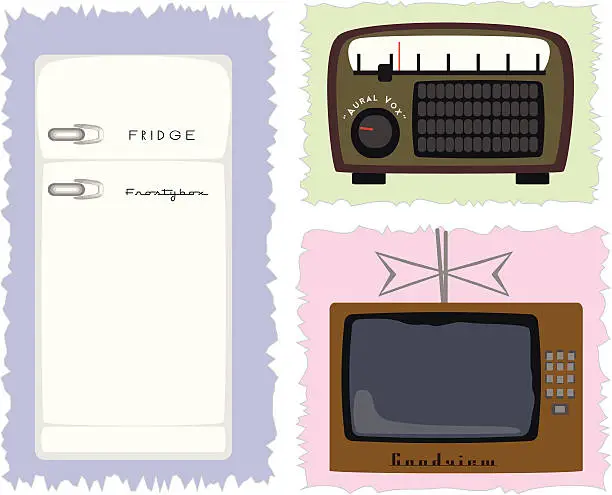 Vector illustration of Appliances: Fridge, Radio, TV