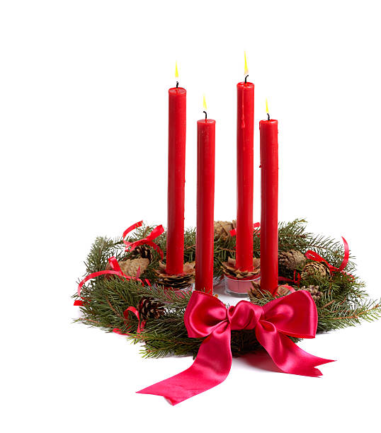istock Christmas wreath with red candles 95003162