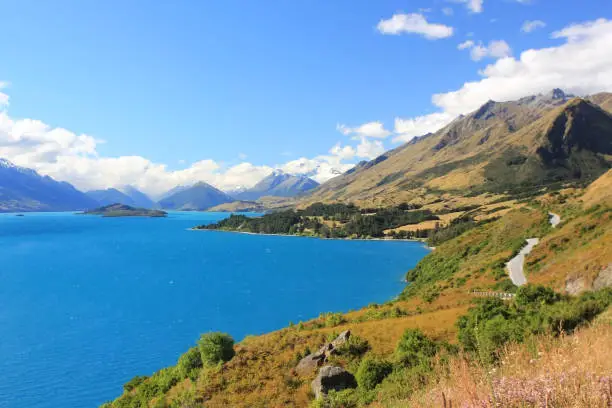 on the road beside the Lake Wakatipu, Queenstown, New Zealand