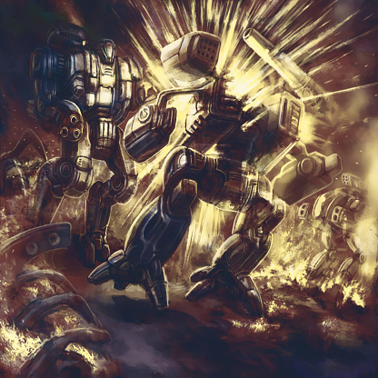 Robot Racing Explode The Huge Combat Robot Explodes Stock Illustration - Download Image Now ...