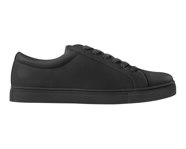 istock Black leather sneaker sport shoe side view isolated on white background 950050532