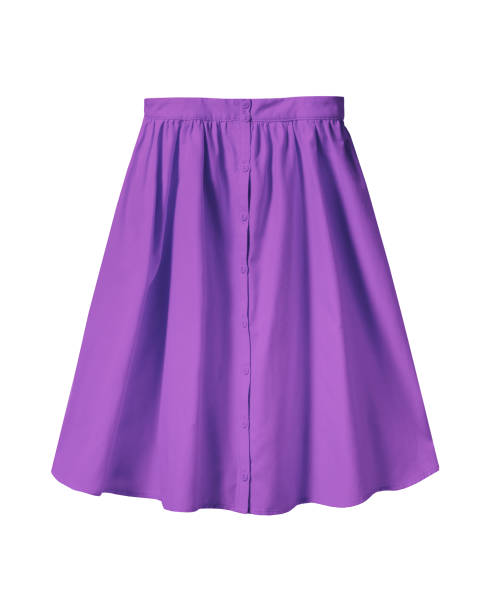 violet summer skirt with buttons isolated on white - skirt imagens e fotografias de stock