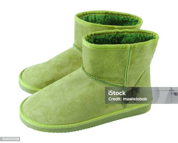 Chartreuse Light Green Pair Short Winter Ugg Boots Isolated Stock Photo - Download Image Now - iStock