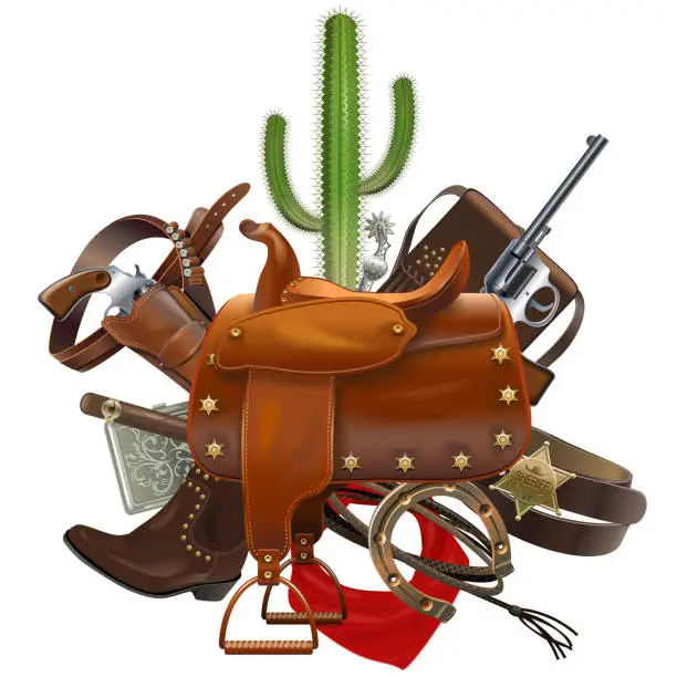 Vector illustration of Vector Cowboy Concept with Saddle