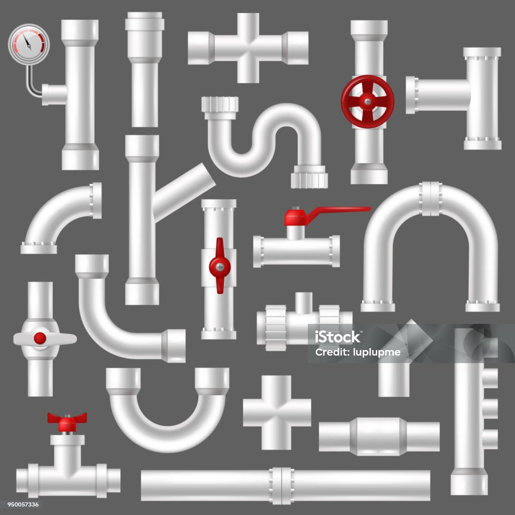 Pipe vector plumbing pipeline or piped tubing construction of piping system illustration set of plastic tubes with valves isolated on background Pipe vector plumbing pipeline or piped tubing construction of piping system illustration set of plastic tubes with valves isolated on background. Pipe - Tube stock vector