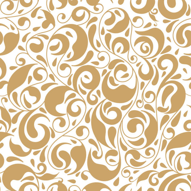 illustrazioni stock, clip art, cartoni animati e icone di tendenza di motivo senza cuciture foglia. ornamento. motivo floreale. dorato. paisley (s). - flower backgrounds paisley flourish